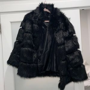 Missguided Black Pelted Faux Fur High Collar Coat